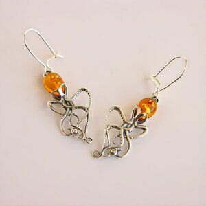 Baltic Amber Octopus Earrings in Sterling Silver